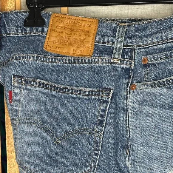 Levis 511 Distressed Cut Off Frayed Blue Jean Shorts with raw edge Size 33 - Picture 8 of 10